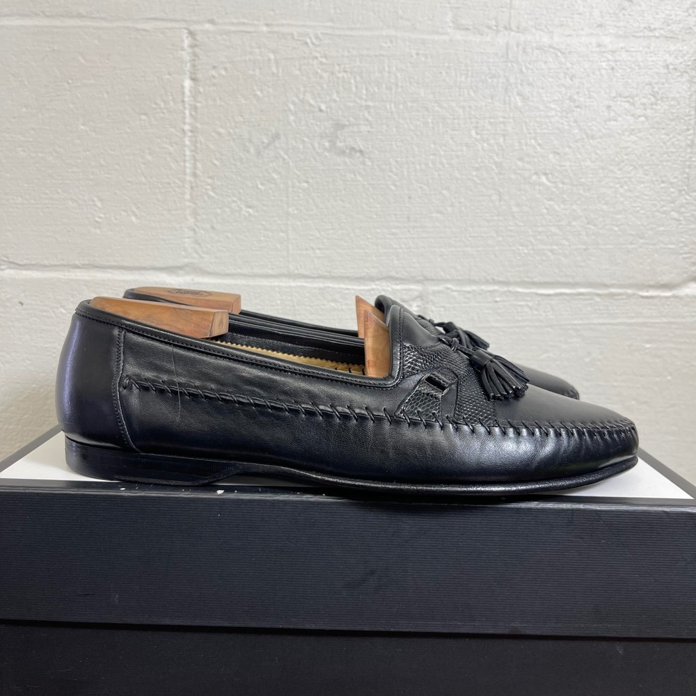 Santoni 421503 Black Leather Kiltie Tassel‎ Loafers Dress Shoes Men's 11.5 EE